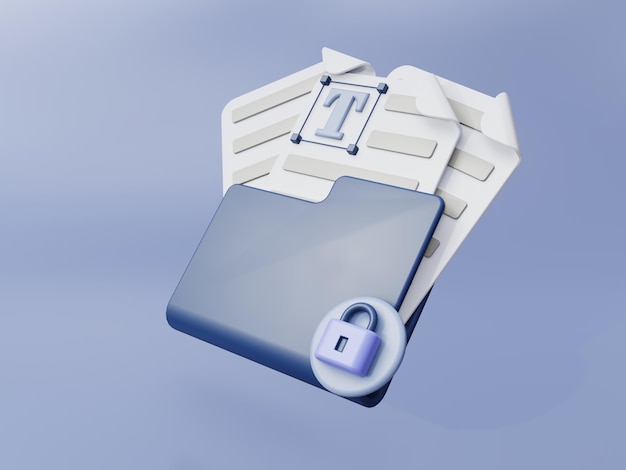 3D ILLUSTRATION LOCK FOLDER CONTAINS DOCUMENT