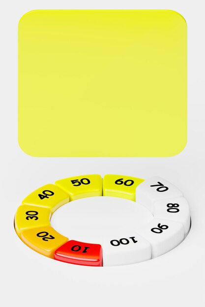 3d illustration of a bright instrument panel depicting values from normal to critical values in different colors on a white background