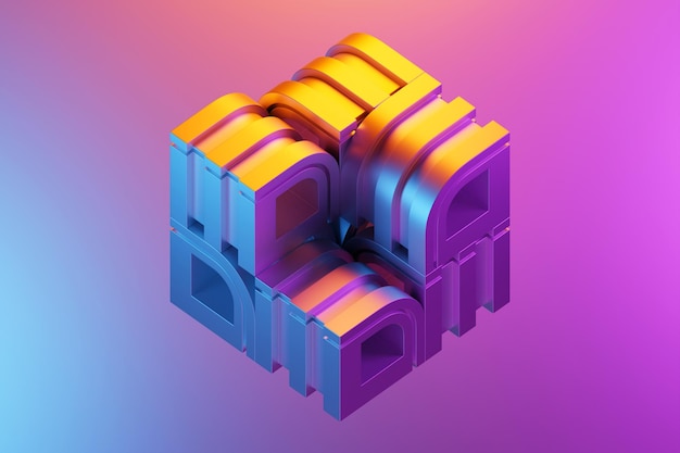 3d illustration of a colorful node under pink neon lights fantastic shape simple geometric shapes