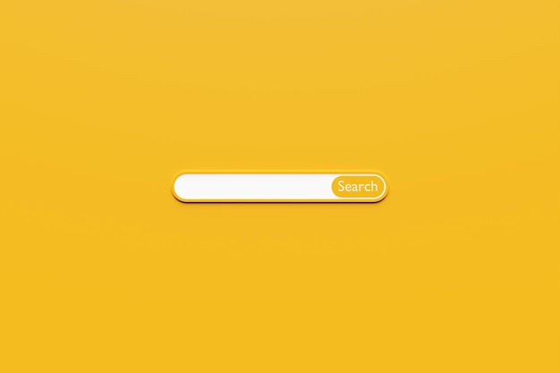 3D illustration of a yellow search frame a box an internet panel with a magnifying glass icon The concept of a modern audio search on the Internet