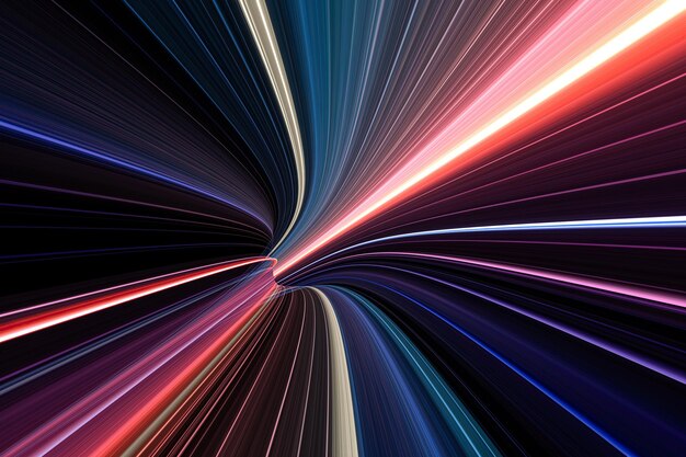 3d illustration of light tunnel made of vibrant neon lines 3d rendering of bright light trails per