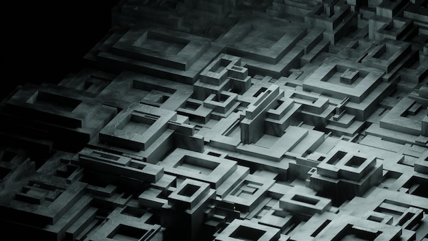 3D Illustration of Raised Silver Material to Create an Abstract Stepped Effect