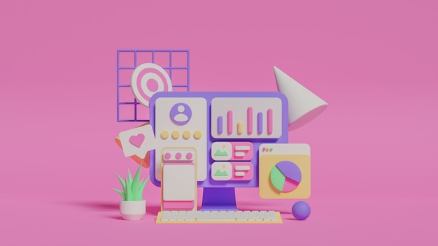 3d illustration of social media marketing analysis. Premium photo