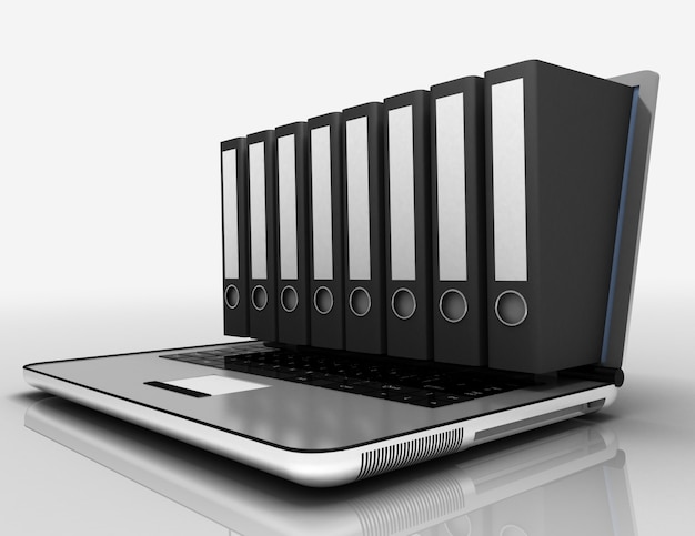 3d laptop folder concept. 3d illustration