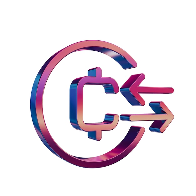 3D Neon Retro Icon Cryptocurrency Circuit Coin Symbol