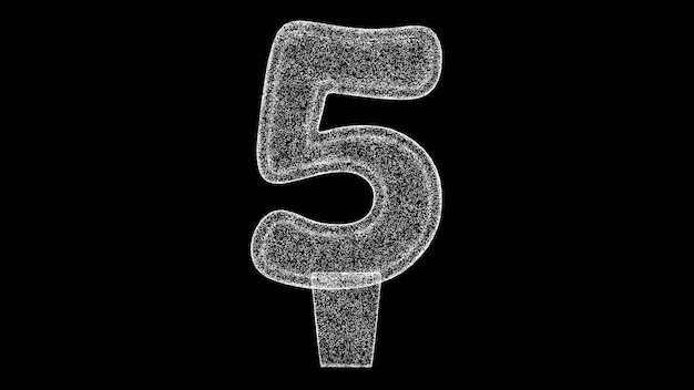 3d number 5 digit on black background object made of shimmering particles digit anniversary holiday concept for title text presentation 3d animation