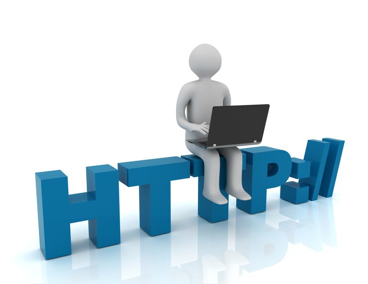 Photo 3d people - man, person sitting on http sign with a laptop. concept of communicationãâãâ. rendered illustration