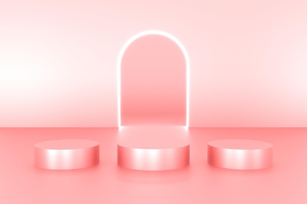 3d platform pink color in product background stage or podium and blank display platform with ring