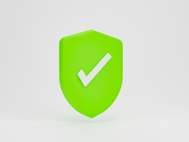 3d render 3d illustration Checkmark icon on guard shield protection symbol on white background safety minimal concept