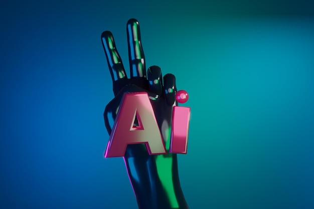 3d render AI sign artificial intelligence with black hand
