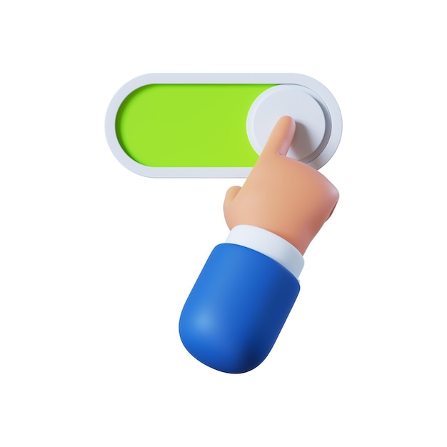 3d render cartoon character hand activating the button slide bar icon isolated on white background