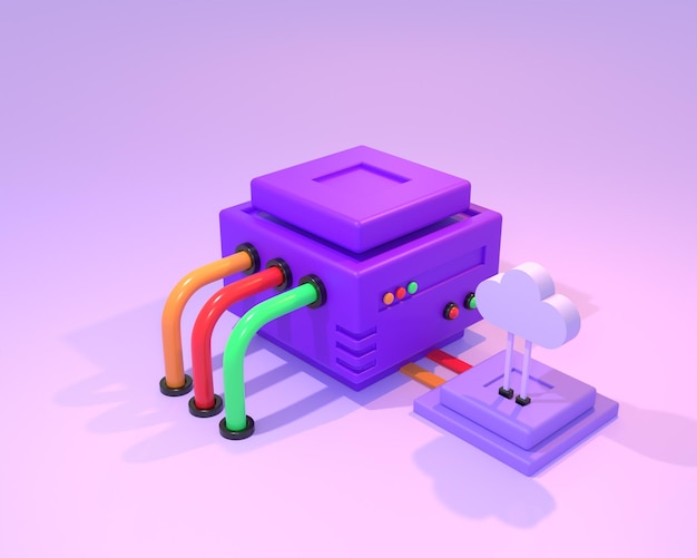 3D Render data server or web hosting database or cloud storage with data processing