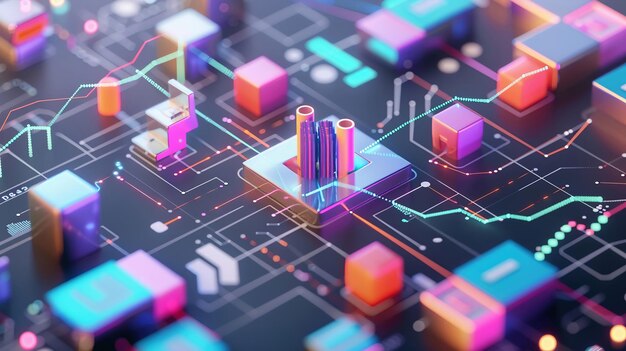 3d render icon scatter plot with interconnected nodes visualizing data flow across different departments topdown view icon 3d virus
