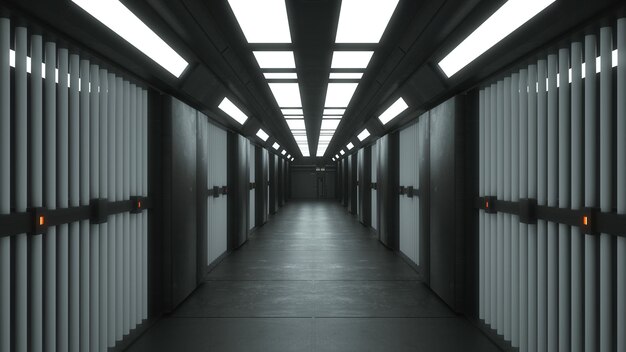 3d render interior Futuristic hallway Interior concept design