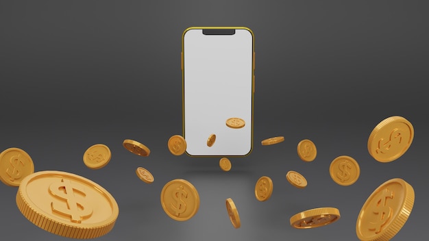 3D render Mobile banking financial payment Smartphone mobile screensmartphone and money