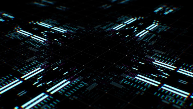 3d render of complex technology background. multi layered  render. abstract data processing.