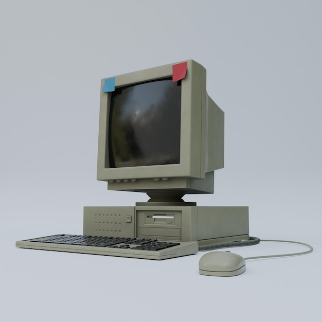 3d Render of Old Computer isolated on white background