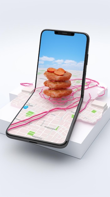 3D render of online food delivery and order through