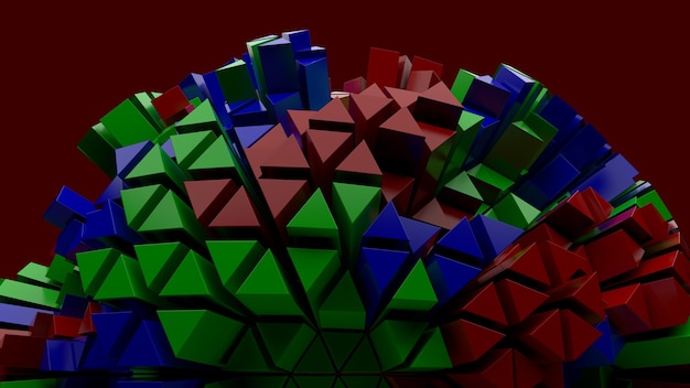 3d render of triangle shapes. Repeatable extrude triangular forms with random height level.