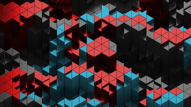 3d render of triangle shapes. Repeatable extrude triangular forms with random height level.