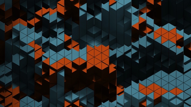 3d render of triangle shapes. Repeatable extrude triangular forms with random height level.