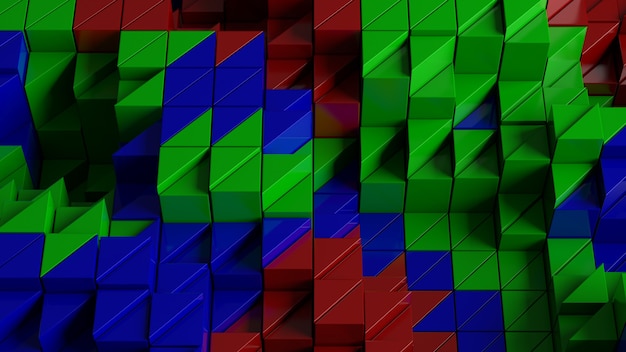 3d render of triangle shapes. Repeatable extrude triangular forms with random height level.