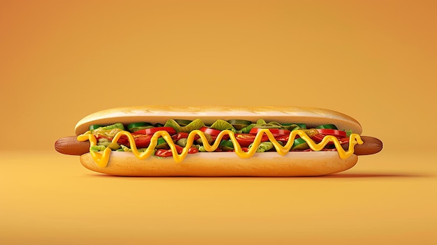 3d rendered advertisement for food with hotdog plain background