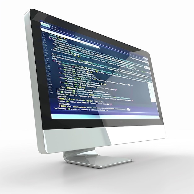 3d rendered photo of a computer monitor with the word code on the screen