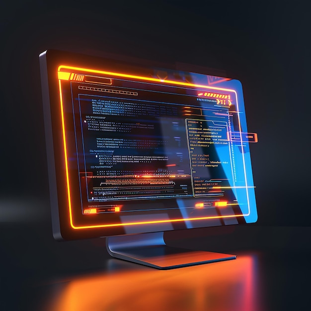 3d rendered photo of a computer monitor with the word code on the screen