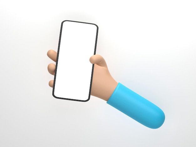 3d rendering 3d illustration cartoon hand holding mobile smartphone isolated on white background technology and application online concept