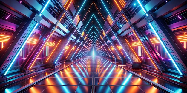 3D rendering Abstract futuristic space triangular corridor
