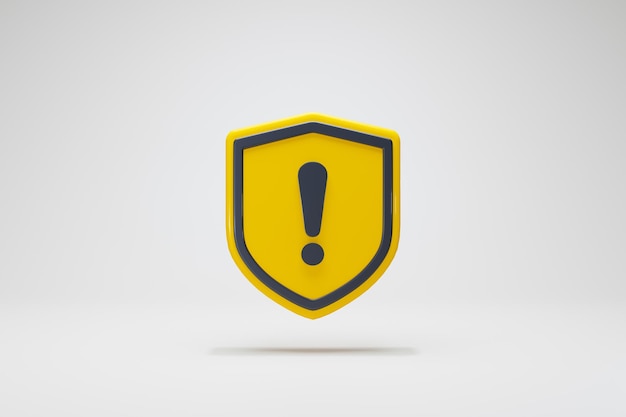 3D Rendering Alarm Indication concept. Warning sign shield icon color yellow front