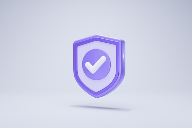 3d rendering approval concept. right checkmark accepted and rejected shield icon purple side