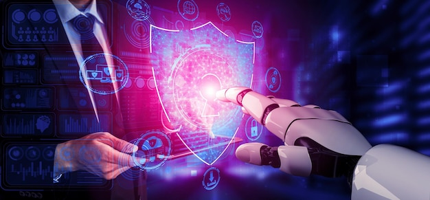 3D rendering artificial intelligence AI research of robot and cyborg development for future of people living Digital data mining and machine learning technology design for computer brain