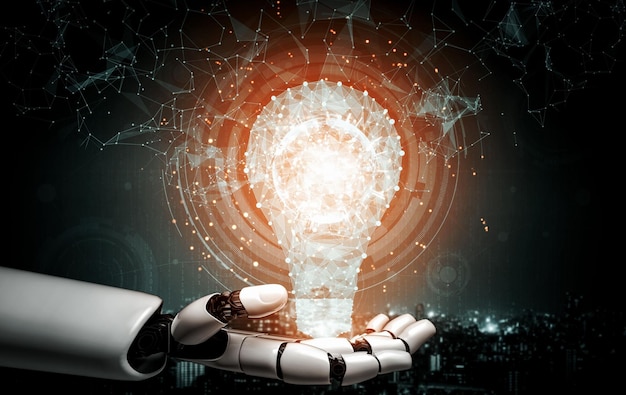 3D rendering artificial intelligence AI research of robot and cyborg development for future of people living Digital data mining and machine learning technology design for computer brain