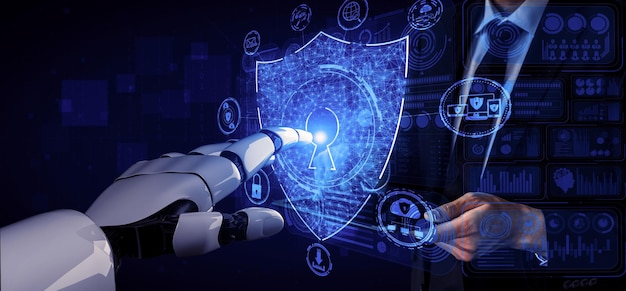 3D rendering artificial intelligence AI research of robot and cyborg development for future of people living Digital data mining and machine learning technology design for computer brain