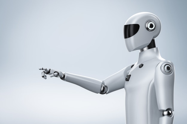 3d rendering artificial intelligence cyborg or robot finger point  on white background