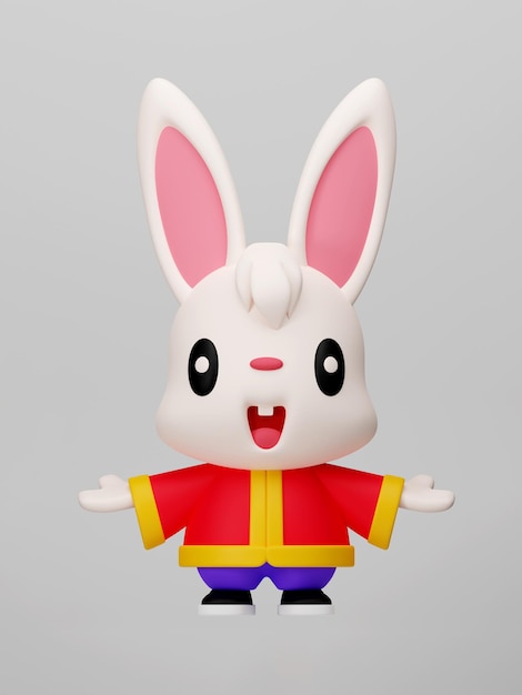 3d rendering cartoon cute bunny character illustration