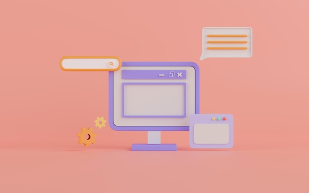 3d rendering concept computer software on pink background