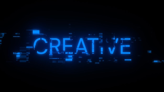 3D rendering creative text with screen effects of technological glitches
