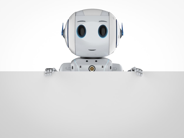 3d rendering cute artificial intelligence robot with white blank space