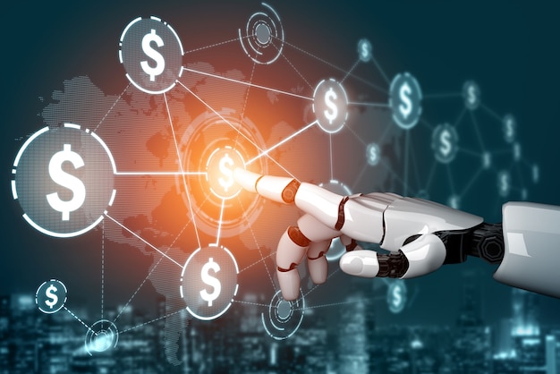 3D Rendering futuristic robot technology development, artificial intelligence AI, and machine learning concept