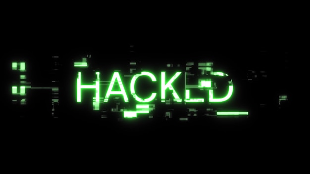 3d rendering hacked text with screen effects of technological glitches