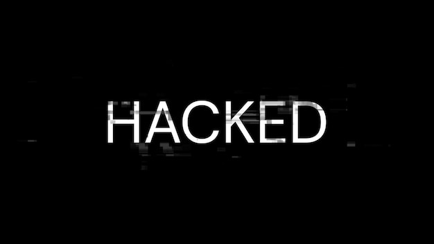 3D rendering hacked text with screen effects of technological glitches