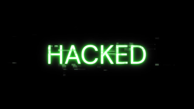 3d rendering hacked text with screen effects of technological glitches