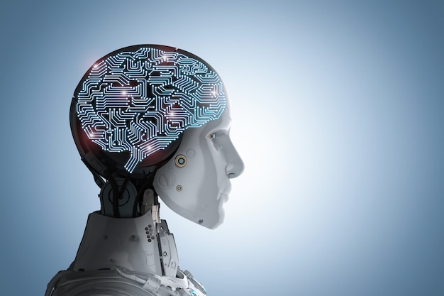 3d rendering humanoid robot with circuit brain