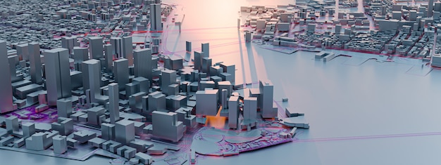 3D Rendering. Low poly city views. urban technology concepts.