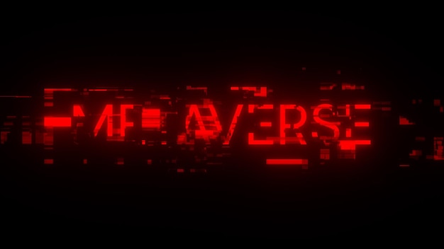 3d rendering metaverse text with screen effects of technological glitches