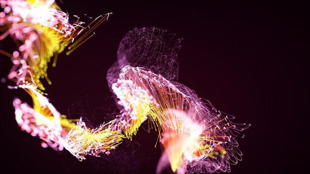 3D rendering of a colorful abstract stylish particle and plexus system on a dark background