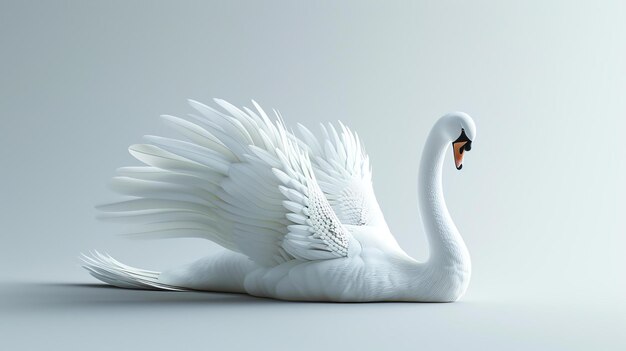 3d rendering of a white swan with its wings spread out the swan is facing the left of the frame and is set against a white background